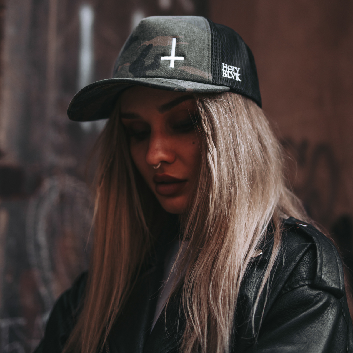 Inverted Cross Camo Trucker Snapback